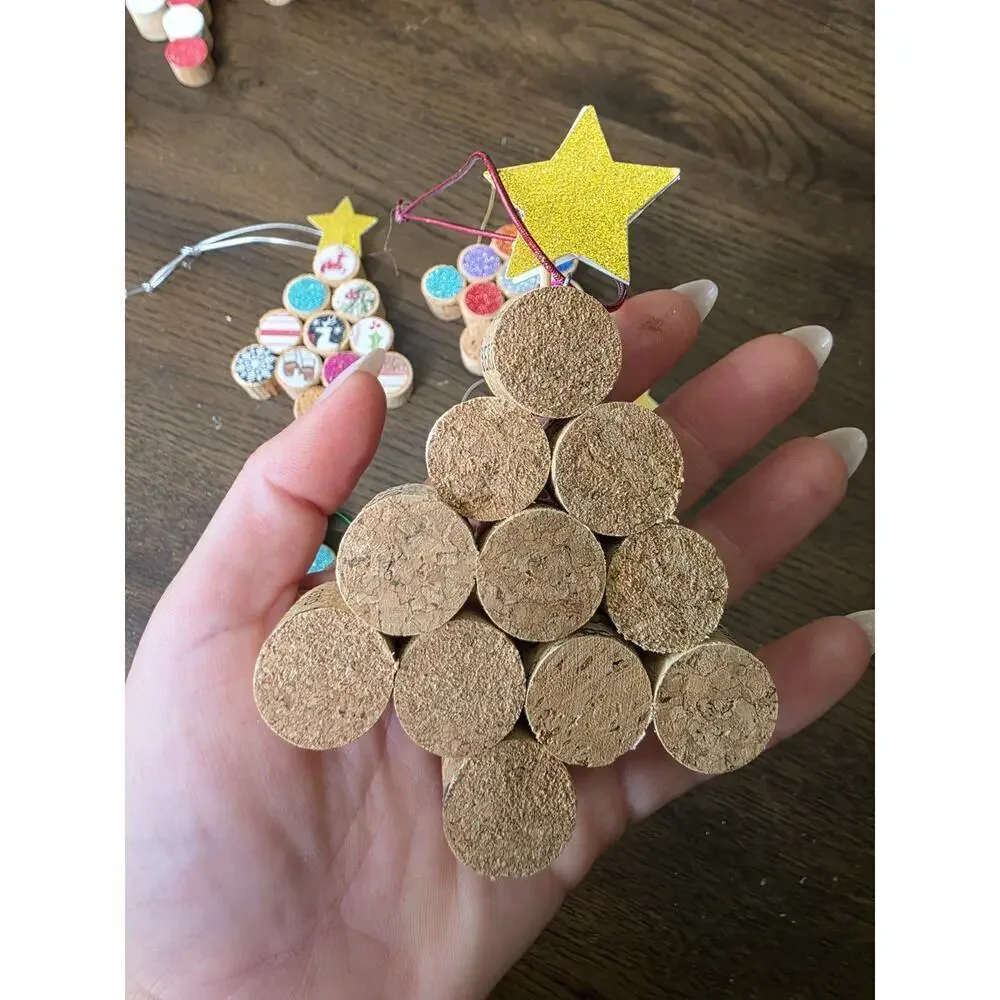 New Christmas Tree Ornaments Wine‎ Cork Set of 5 Handmade